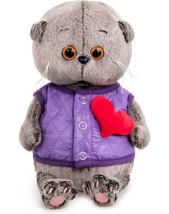 Мягкая игрушка Budi Basa Кот Басик Baby в дутом жилете с сердечком / 9919345 Budi basa