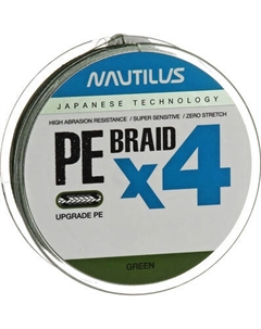 Леска плетеная NAUTILUS Braid X4 Green d-0.24 20.1кг 3.5PE 135м / 06-42302710 Nautilus