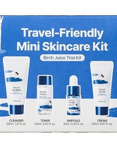 Дорожный набор с березовым соком: пенка + тонер + сыворотка + крем Birch Juice Trial Kit Round lab