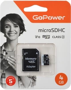 Карта памяти GoPower MicroSD 4GB Class10 15МБ/сек V10 / 00-00025672 Gopower
