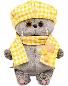 Мягкая игрушка Budi Basa Кот Басик Baby в берете и шарфе в клетку / 10870428 Budi basa