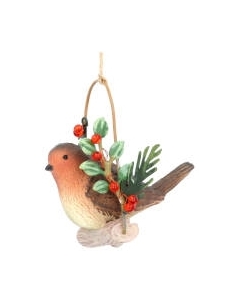 Елочная игрушка Gisela Graham Potting Shed Снегирь на бревне / 15545 Gisela graham