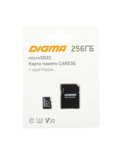 Карта памяти Digma MicroSDXC 256GB Class 10 U3 V30 + SD адаптер / DGFCA256A03