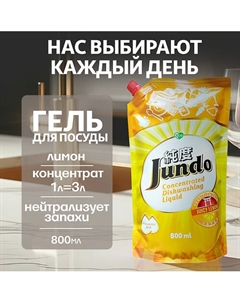 Средство для мытья посуды, концентрированный ЭКО-гель Premium Juicy lemon 800 Jundo