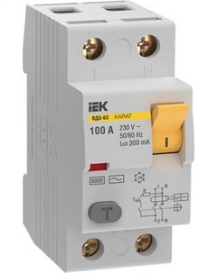 Устройство защитного отключения IEK Karat ВД3-63 2P 100А 300мА 6кА тип AC / MDV20-2-100-300 Iek